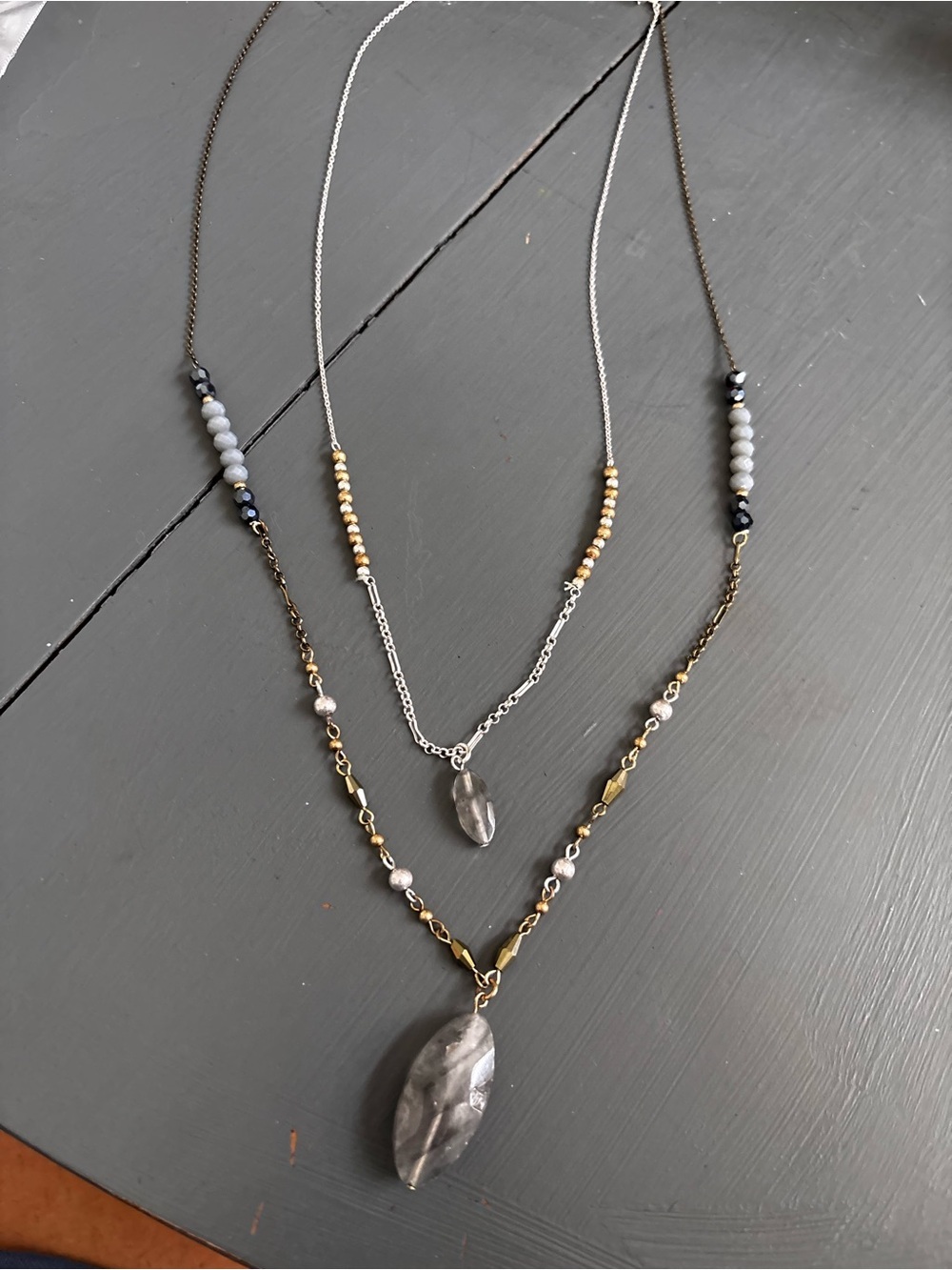 Lucky Brand Layered Gray and Mixed Metal Pendant Necklace